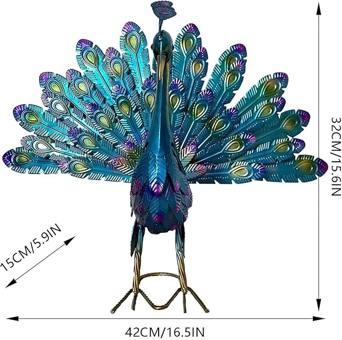 Beautiful Peacock Statue Ornament,2025 New Metal Peacock Outdoor Statue Peacock Statue Garden Decor, Realistic Metal Peacock Lawn Decoration Outdoor Sculpture Easy DIY Assembly Peacock