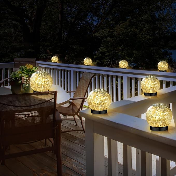 Solar Garden Lights Outdoor Waterproof, 6 Pack LEDs Cracked Glass Ball Light, Ground Landscape Garden Decor, Solar Globe Decorative for Pathway/Patio/Lawn/Yard (Warm White, 3.9")