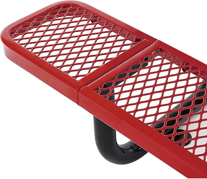 Global Industrial 8’L Rectangular Picnic Table, Expanded Metal, Red Thermoplastic Coating, Attached Benches, 1-1/2” Umbrella Pole Hole, Outdoor-Rated, 1000 lb Capacity, 96” x 30” Tabletop