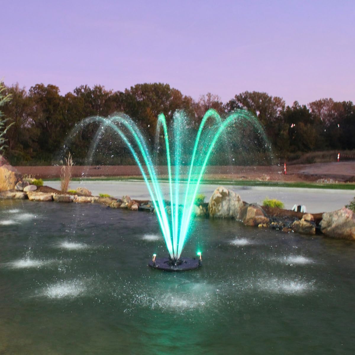 HALF OFF PONDS Floating Fountain – 1/3 HP Pond Aerator, 100' Cord – 5,200 GPH Water Pump – 9 Spray Patterns - Color-Changing LED Lights - for Ponds & Water Gardens