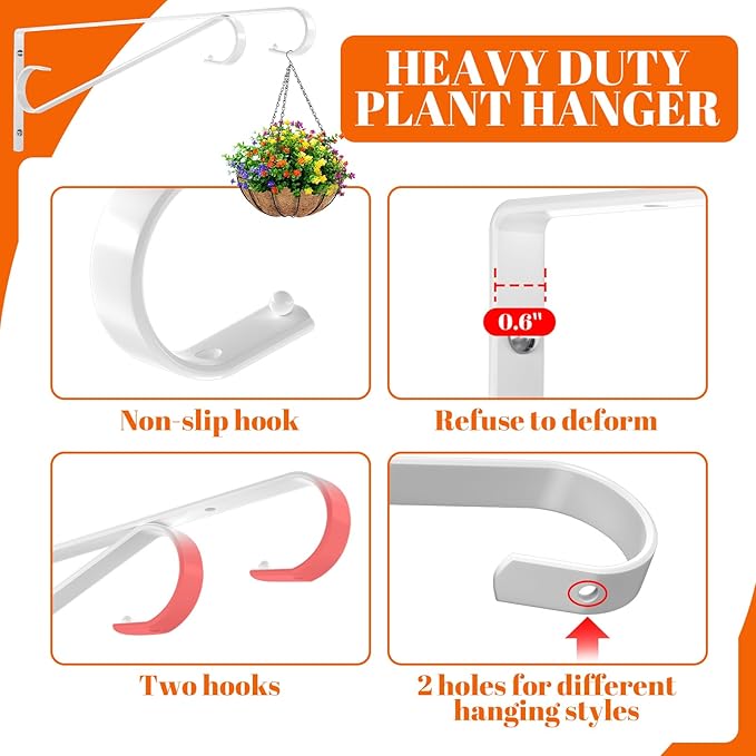 Plant Hangers Outdoor (2 Pack-15.5 Inch White) Plant Hooks Heavy Duty Iron Plant Hanger Hook for Wall, Hanging Plant Bracket for Planters, Bird Feeders, Lanterns, Wind Chimes, Outdoor