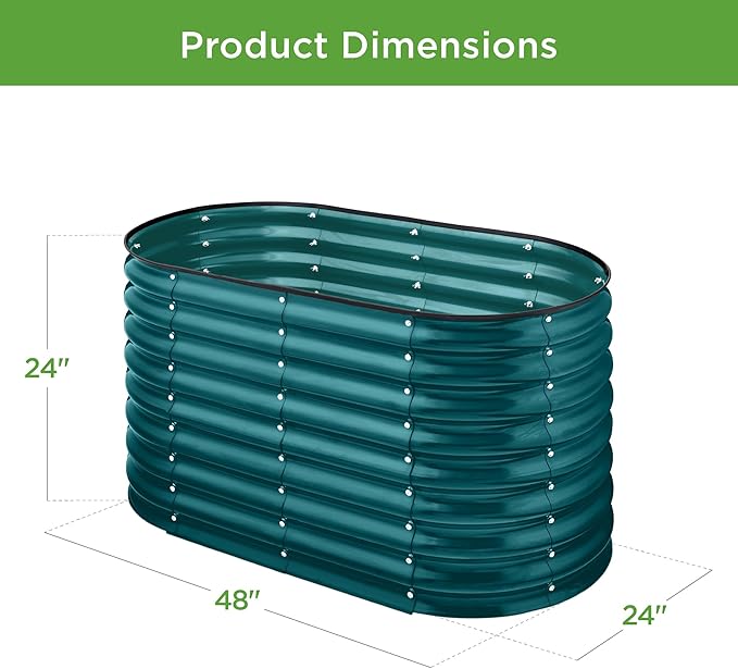 Best Choice Products 4x2x2ft Outdoor Metal Raised Garden Bed, Oval Deep Root Planter Box for Vegetables, Flowers, Herbs, and Succulents w/ 101 Gallon Capacity, Rubber Edge Guard - Peacock Blue