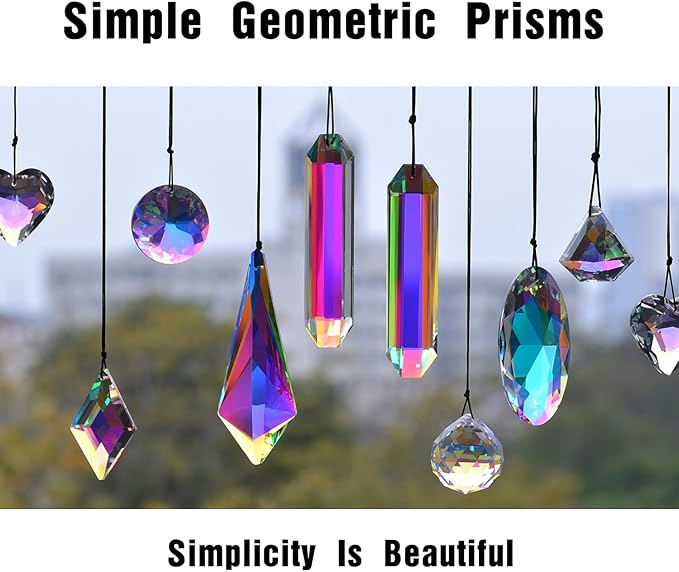 2PCS Clear Diamond Crystal Sun Catcher Prisms, STINO Hanging Suncatchers with Glass Prism, Rainbow Maker for Windows, Balcony, Kitchen, Garden Decoration (1, Diamond ABColor 2Pcs)