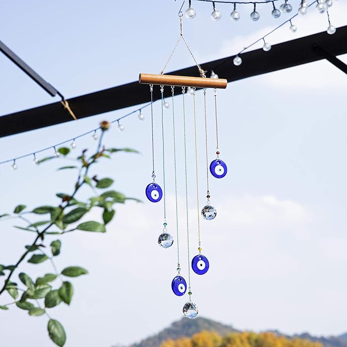 YU FENG Hanging Crystals Suncatcher Ornament Turkish Blue Evil Eye Decor Crystal Ball Prisms Rainbow Maker Pendant for Window Garden