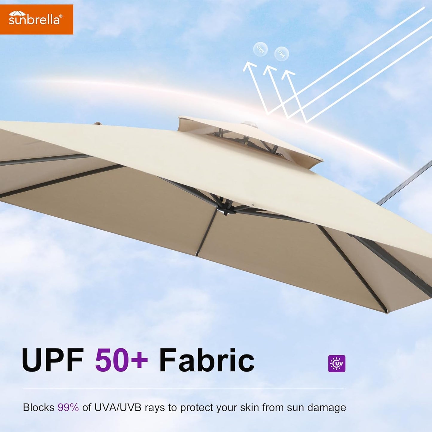 PURPLE LEAF Cantilever Umbrella 12FT Outdoor Large Heavy Duty Double Top Offset Hanging 360° Rotation Square Umbrella for Garden Patio Deck Pool Backyard Spectrum Sand
