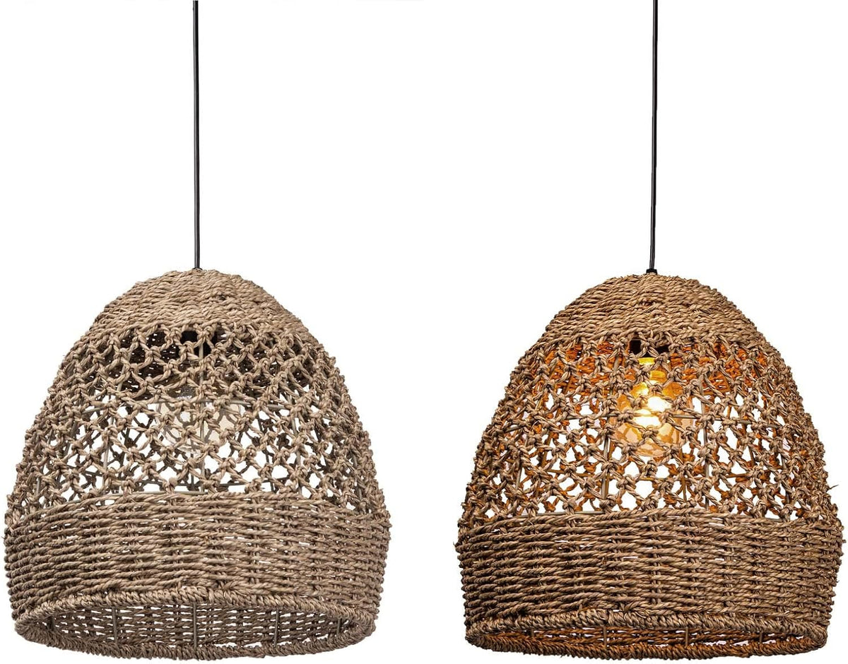 Arturesthome Rattan Woven Pendant Light for Kitchen Island, Hand-Woven Ceiling Chandelier, Handmade Natural Seaweed Hanging Lights Crafts Lampshade D 15.7in
