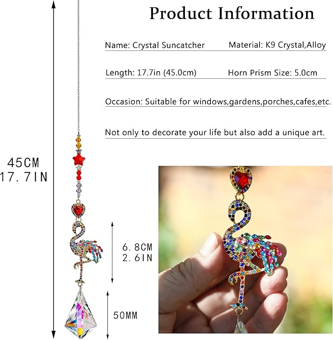 Flamingo Colorful Crystal Rhinestones Suncatcher Window Hang Pendant, Hanging Crystals for Windows,Christmas Tree,Wedding Decor