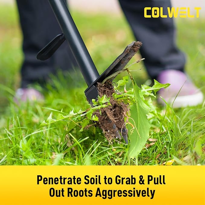 Colwelt Weed Remover Tool 39’’, Weed Puller Root Remover with Thick Steel Claw, Long Handled Weeding Tool with Easy Foot Ejector, Stand Up Garden Weeder Tool for Lawn Grass Dandelion Removal