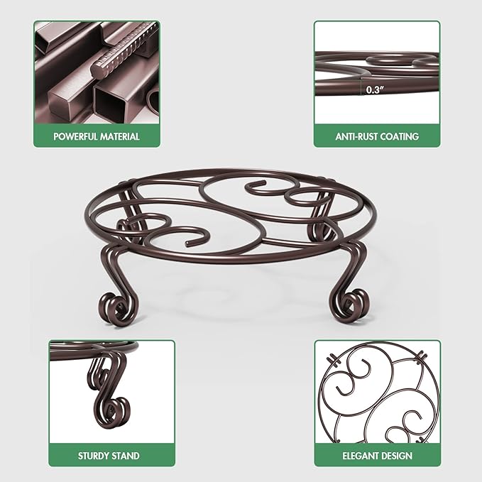 Yimobra 2 Pack Plant Stand for Flower Pot Heavy Duty Potted Holder Indoor Outdoor Metal Rustproof Iron Garden Container Round Supports Rack for Planter Bronze, Brown,11.8 Inches
