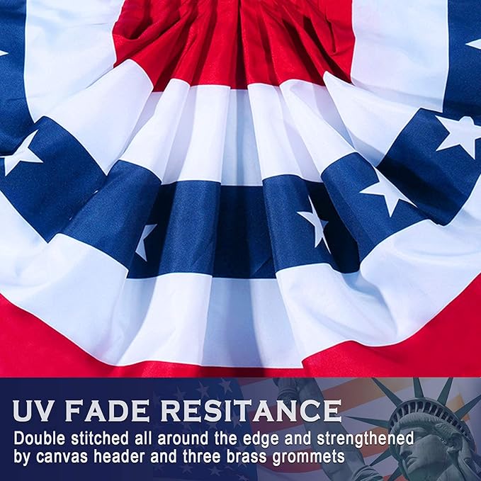 USA Pleated Fan Flag American US Bunting Flag Patriotic Half Fan Banner Flag with Canvas Header and Brass Grommets for 4th of July Memorial Day Indoor Outdoor Decoration (10, 1.5x3 Feet)