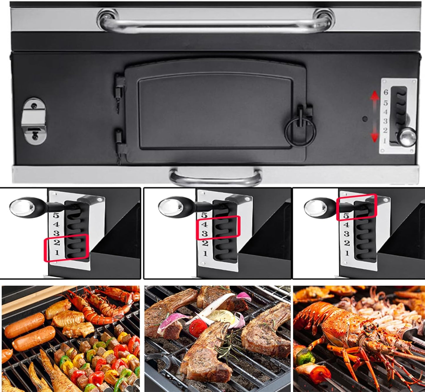 Built In Grill, 29-Inch Oversize Cooking Area Charcoal Grill, Electric rotating grill fork and Height-adjustable Charcoal Trays Outdoor Kitchen,Perfect for Outdoor Patio (Charcoal barbecue grill kit)