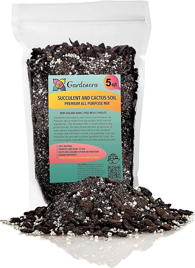 Professional Succulent Soil Premium All Purpose Blend | Pre-Mixed Ready to Use for Cactus and Succulents | Sphagnum Peat Moss, Perlite, New Zealand Pine Bark - Made in USA - 5 Quart