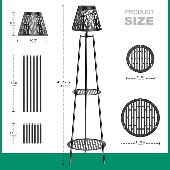 2 Pack Metal Solar Floor Lights Outdoor with Plant Stands, 45.5'' Solar Powered Street Lights, Solar Lantern for Garden Yard Pathway Driveway Porch