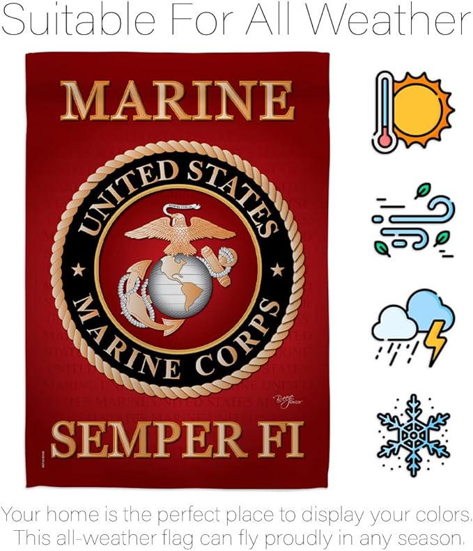 Marine Corps House Flag - Pack Armed Forces USMC Semper Fi United State American Military Veteran Retire Official USA Vintage Applique - Banner Small Garden Yard Gift Double-Sided Made In 28 X 40