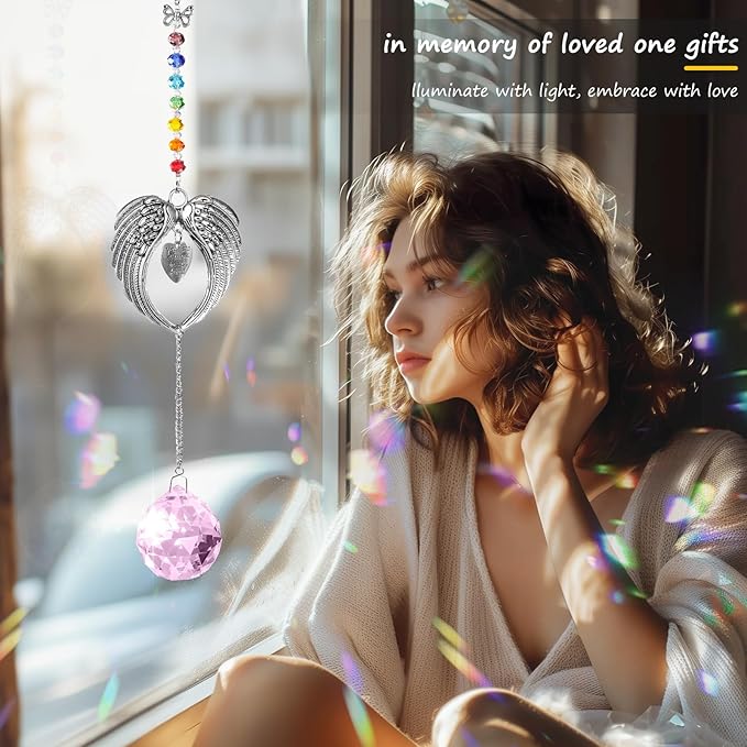 Memorial Gifts for Loss of Loved One Unique Sympathy Gifts Rainbow Sun Catcher Indoor Window Hanging Crystal Prism Grief Bereavement Gifts Ideas for Who Loss of Mom Dad (Pink)