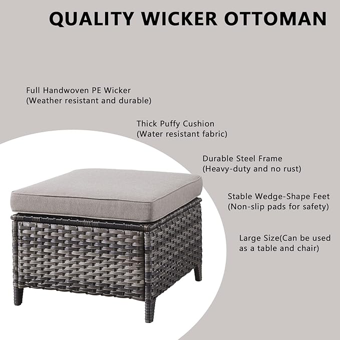 Outdoor Wicker Patio Furniture Set - 6 Piece Rattan Patio Conversation Set with 2 Rocking Swivel Chairs,2 Ottomans,1 Loveseat and 1 Coffee Table for Porch Deck Backyard Garden(Mixed Grey/Grey)
