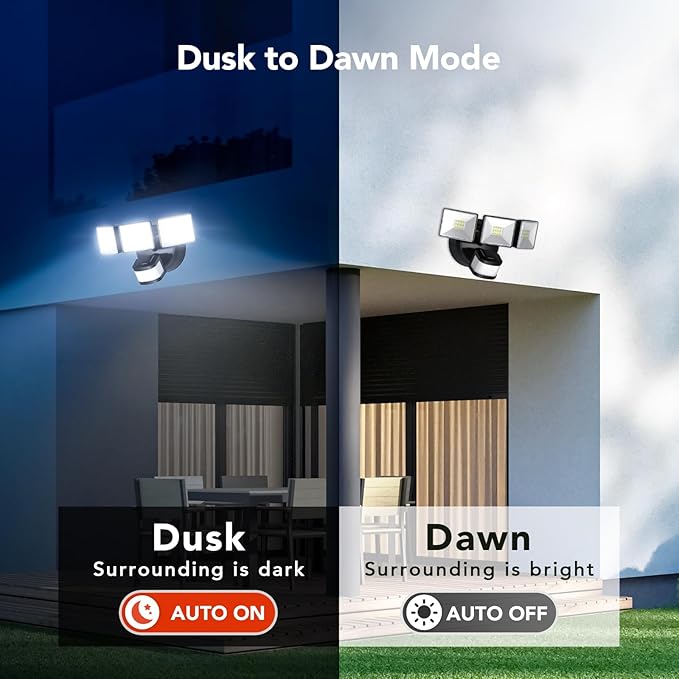 OREiN 2 Pack Motion Sensor Outdoor Lights, 3500LM/26W and 240° Big Motion Sensor, Dusk to Dawn Flood Lights Outdoor IP65 Waterproof 3 Modes LED Security Light for Front Door, Yard, Black (Hardwired)