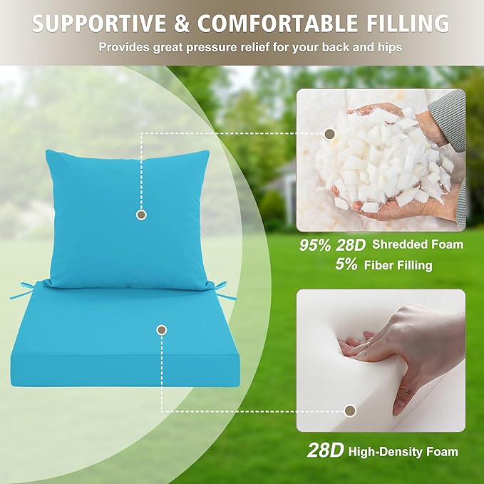 24x24 Inch Outdoor Cushions for Patio Furniture, Waterproof Outdoor Chair Cushions w/Fade-Resistant, Removable & Machine-Washable Covers, Deep Seat Sofa/Couch Pad Replacement – Set of 4, Teal