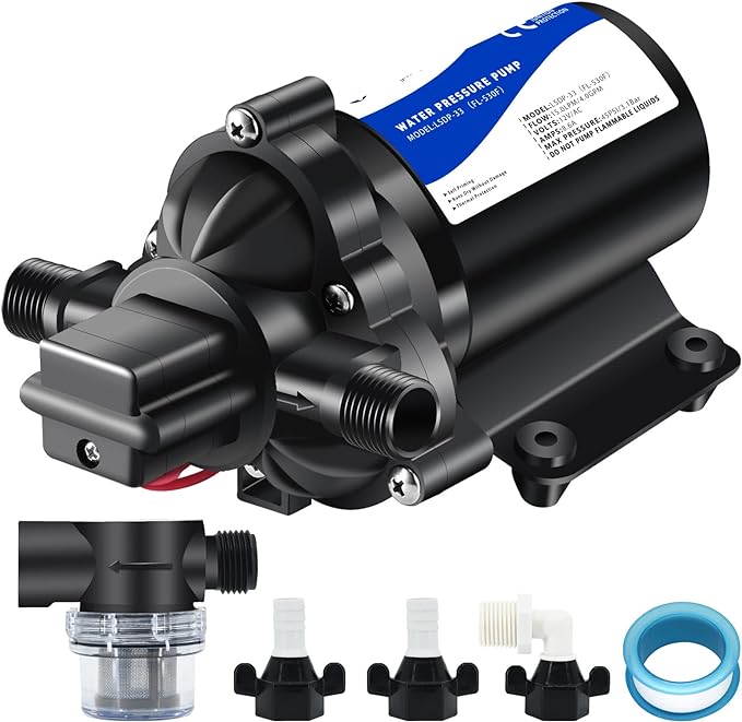 12 volt RV Water Pump Water Pressure Booster Pump for Garden Hose Self Priming Water Pump 50psi 4gpm On Demand Water Pump for Kitchen Bathroom, Garden, Marine, Boats and Irrgration