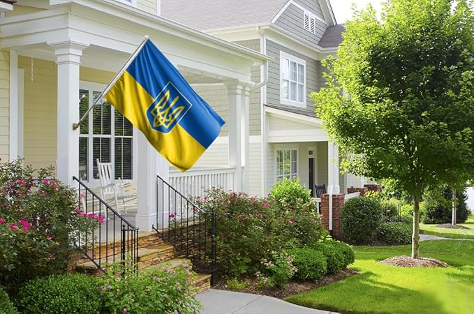 Double Sided Ukraine Trident Flag 4x6FT Ukrainian Coat of Arms National Polyester Banner With 2 Grommets Fade Resistant Vivid Color For Patriotic Festival Events Party Decoration