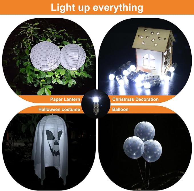 SumDirect Pack of 12/30/50/100 Colorful LED Mini Non-Blinking Lights for Paper Lanterns Balloons Floral Wedding Halloween Christmas Party Decoration Centerpieces (12, White)