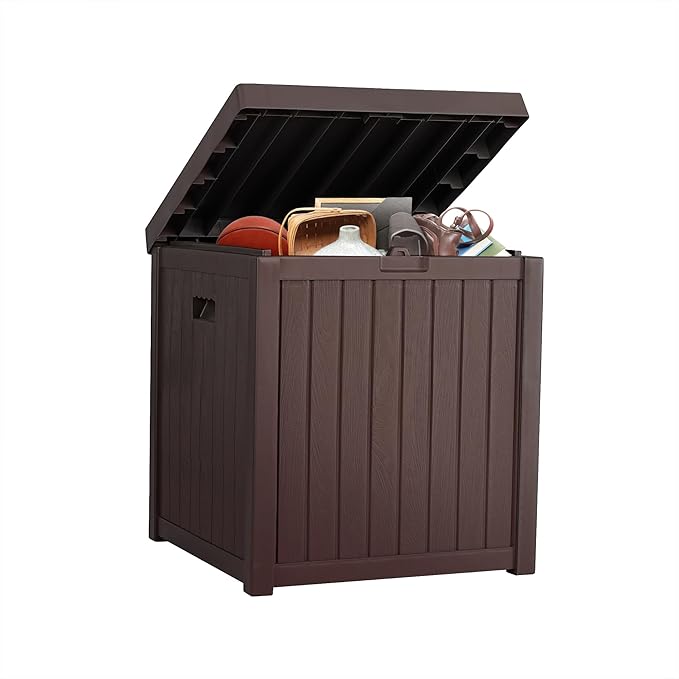 51 Gallon Resin Deck Box, Outdoor Storage Box Waterproof for Patio, Garden, Pool, and Deck, Storage Solution for Cushions, Tools, Delivery Packages, Brown