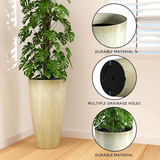 QCQHDU 21 inch Tall Planters for Indoor & Outdoor Plants, 2 Pack Sturdy Plant-Flower-Tree Pots for Front Porch Patio Deck Living Room Decor