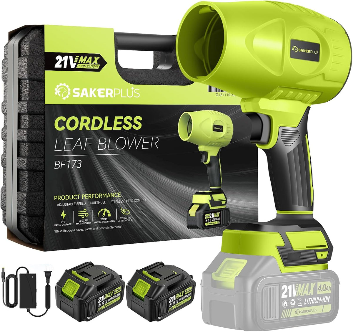 Portable Dust Cleaner, Blower Leaf Blower Cordless, Handheld Blower, Hand Blowers for Lawn Care, Patio Cleaning, 4.0Ah Battery, Charger Included (2 Battery with Storage Case)