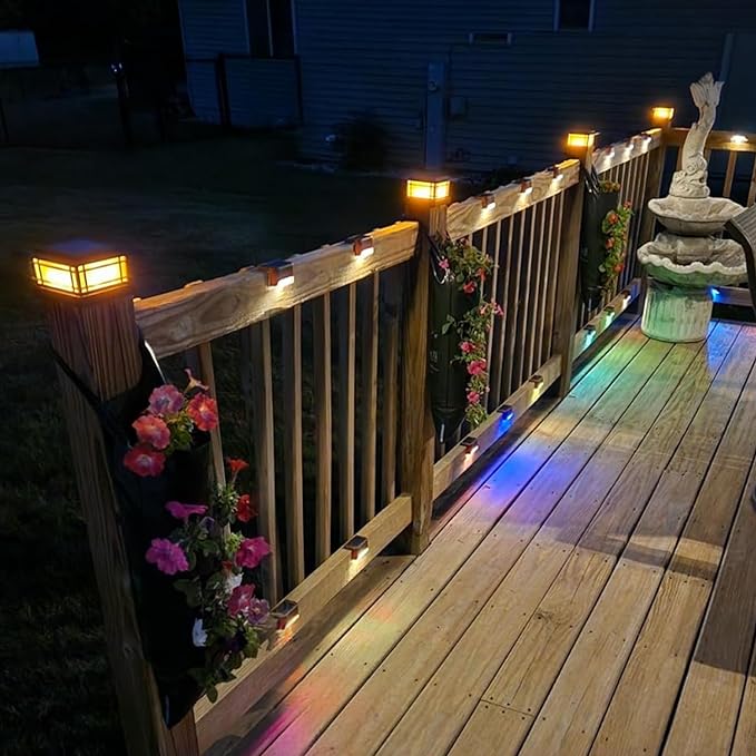 Dynaming 8 Pack Solar Flame Post Lights Outdoor, Solar Powered Fence Post Cap Lights, High Brightness Flickering Flame SMD LED Lighting Decor for Garden Deck Patio, 4x4, 5x5 or 6x6 Vinyl/Wooden Posts