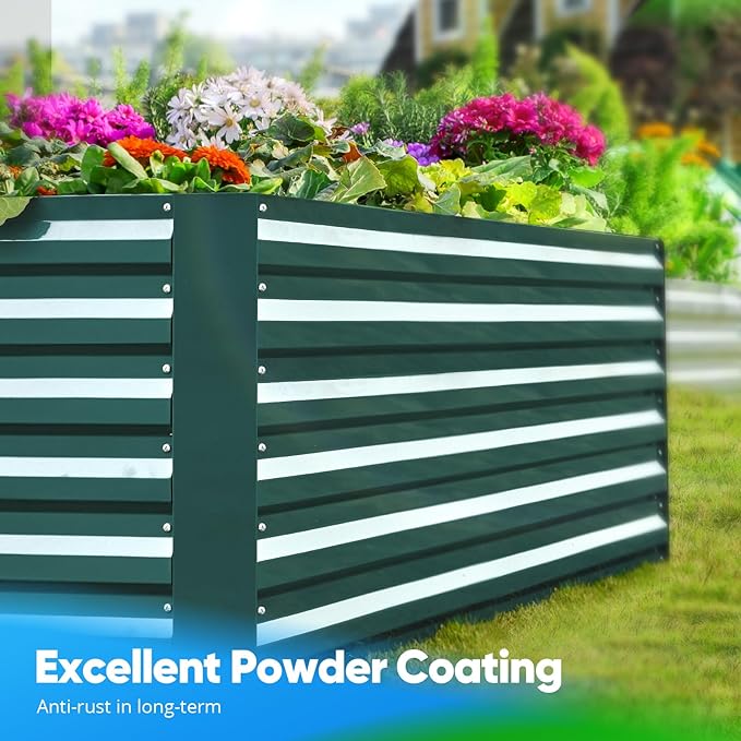 Quictent Galvanized Raised Garden Bed Metal Planter Box Bottomless for Backyard Outdoor, Include 1 pc Tomato Cage, Dark Green, 6x3x2 Ft