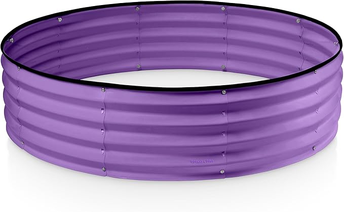 Round Galvanized Raised Garden Bed // 4×4×1 ft Galvanized Raised Garden Beds Outdoor for Gardening, Vegetables, Flowers // Patented Tool-Free Design Round Planter (Purple)