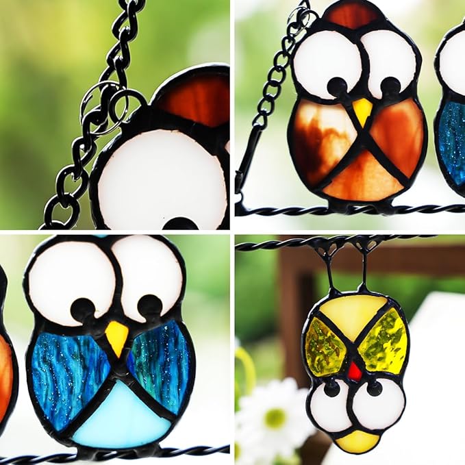 Owl Bird Gifts for Bird Lovers Stained Glass Suncatchers for Windows,Bird Decor Stained Glass Window Hangings,Owl Ornament Housewarming Gifts Owl Gifts for Women Owl Lover