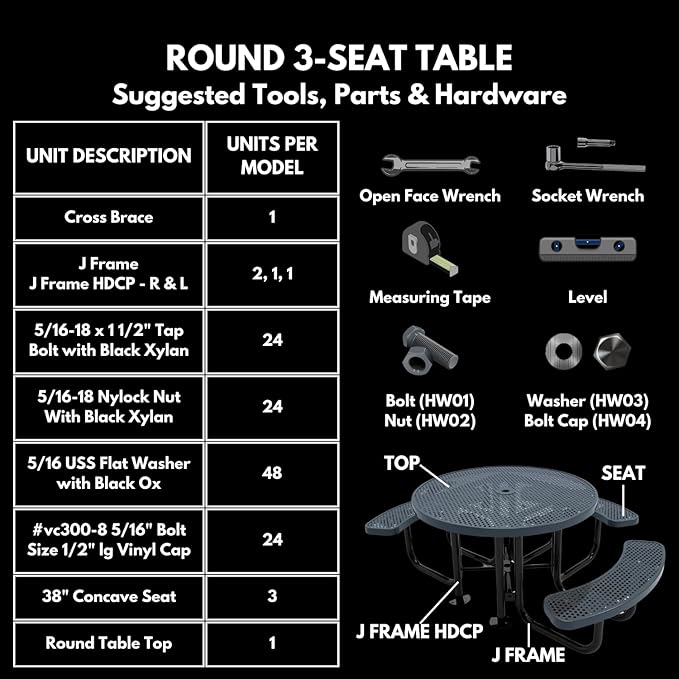 Heavy-Duty Portable Outdoor Picnic Table with Umbrella Hole, Expanded Metal Patio Dining Furniture Made in America (46" Round Top, Dark Blue)