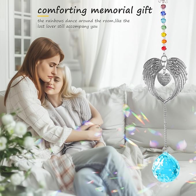 Memorial Gifts for Loss of Loved One Unique Sympathy Gifts Rainbow Sun Catcher Indoor Window Hanging Crystal Prism Grief Bereavement Gifts Ideas for Who Loss of Mom Dad (Sky Blue)