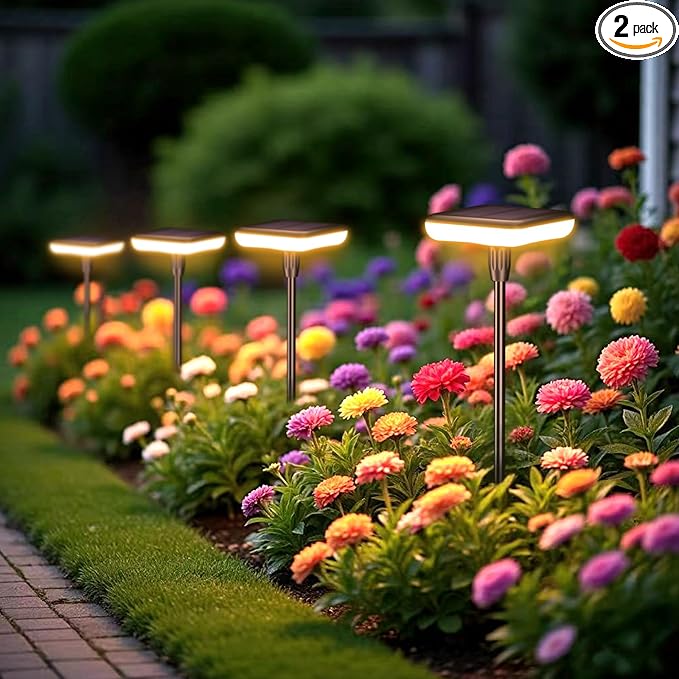 Solar Swaying Lights 4 Pack,Solar Path Lights Warm White LED Square,High Flexible Wire and Large Light Source P67 Waterproof, Solar Powered Suitable for Pathway Flower Pots Balcony Terrace Decoration