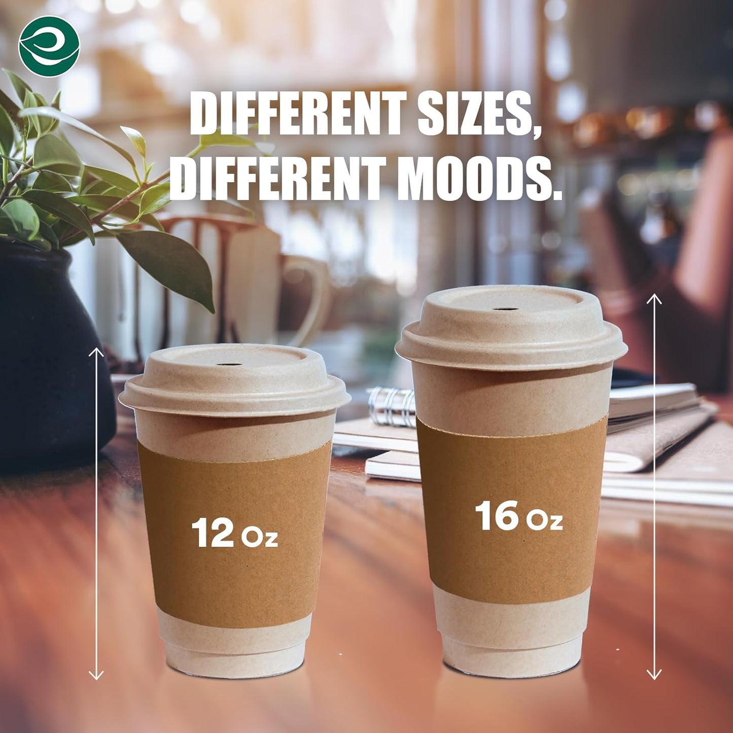 ECO SOUL 100% Compostable Coffee Cups With Lids & Sleeves - 12 Oz (100 Counts) To Go Coffee Disposable Bagasse Cups |Sturdy & Eco-Friendly Cups for Cafes, Party, Office