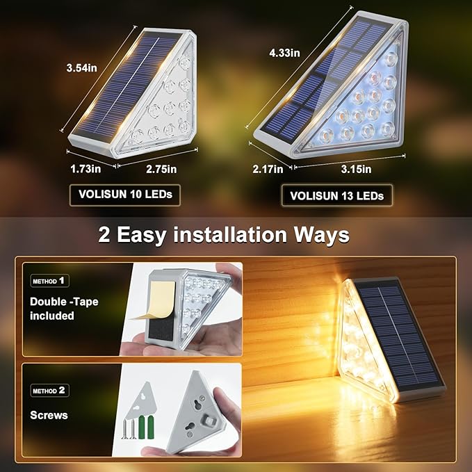 VOLISUN Solar Step Lights for Outside 8 Pack, Solar Stair Lights Outdoor Waterproof IP67, LED Outdoor Step Lights, Outdoor Stair Lights Decor for Deck, Front Step, Front Porch and Patio (Warm White)