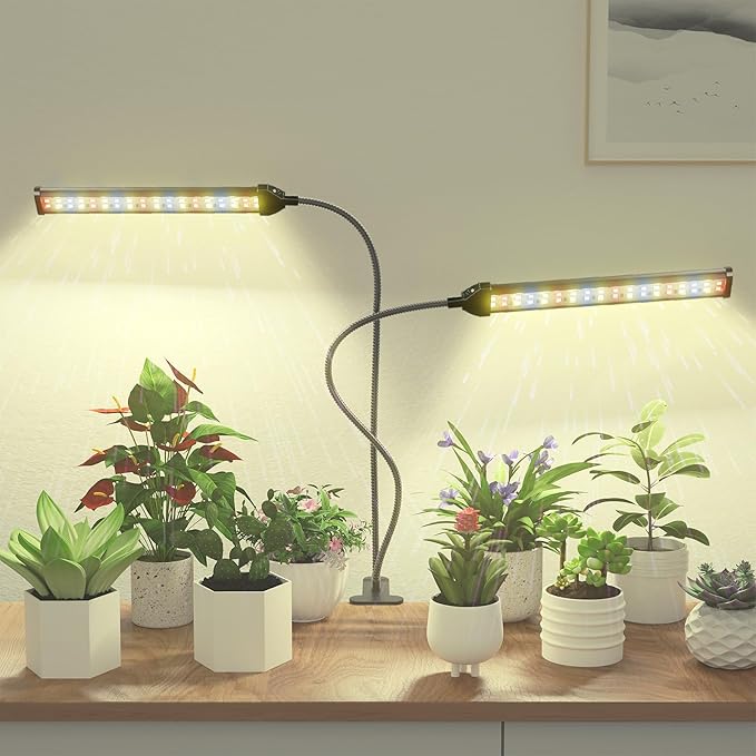 [2024 Newest] Grow Light, 5000K Full Spectrum White Red Blue 138 LED Plant Lamp Clip-on Desk for Indoor Plants Growing, 5 Dimmable Levels & Timer Setting 4/8/12/18H