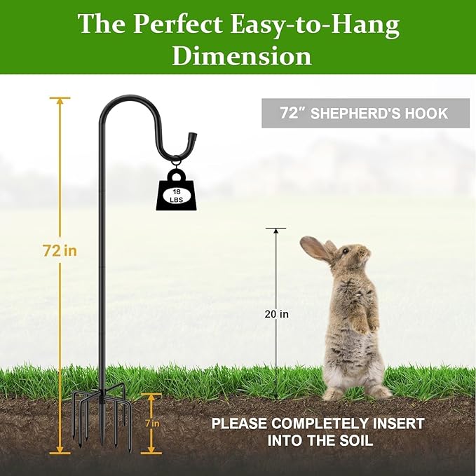 Shepherds Hooks for Outdoor with 7 Base Prongs, 72 Inches Heavy Duty Garden Bird Feeder Pole for Hanging Lantern, Plant Baskets, Solar Light Lanterns, Outdoor Plant Hanger Hook,1 Pack