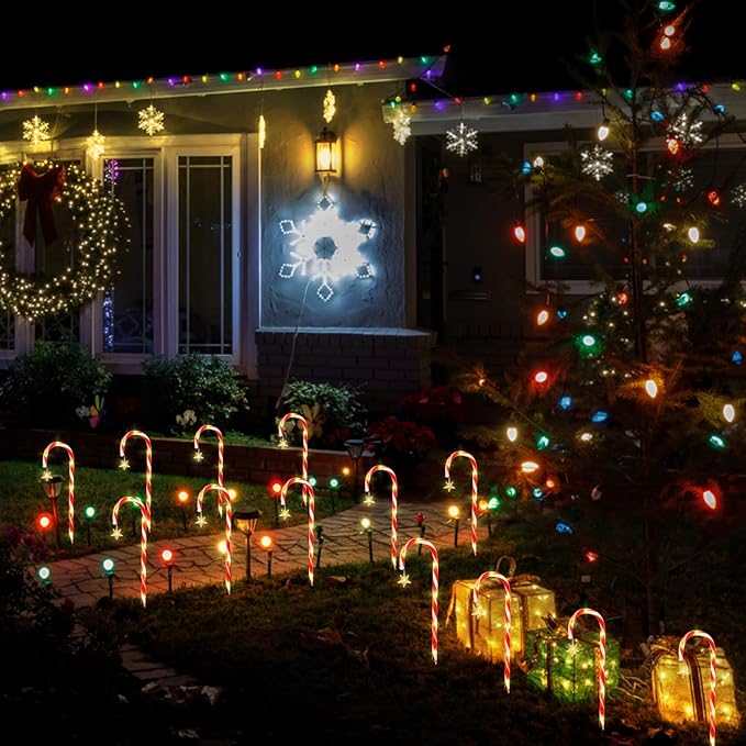22" Candy Cane Lights Outdoor Pathway 2PK 12 PCS Candy Cane Christmas Decorations 8 Modes Solar Candy Cane Lights with Star Total 15FT Christmas Pathway Lights Outdoor for Xmas Yard Garden Walkway