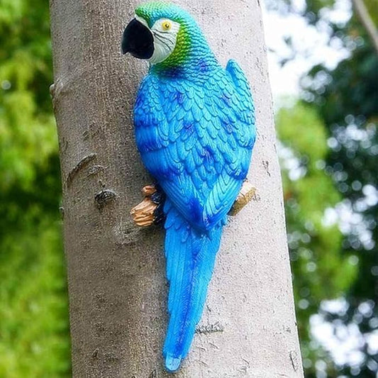 12inch Blue Parrot Tiki Bar Statue for Pool Decorations, Outdoor Parrot Deck Decor, Resin Plastic Parrot Sculpture for Porch, Life Size Tropical Birds for Yard, Tree Faces Animals(Blue)