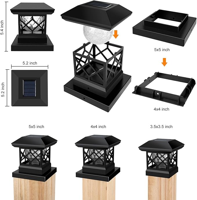 TWINSLUXES Solar Post Cap Lights Outdoor - Waterproof LED Fence Post Solar Lights for 3.5x3.5/4x4/5x5 Wood Posts in Patio, Deck or Garden Decoration Warm Light… (6 Pack)
