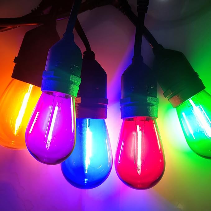 Meconard 15Pack S14 Colored LED String Light Bulbs,1 Watt Plastic Shatterproof Waterproof Outdoor Indoor Replacement Bulbs for Home Decor, E26 Medium Base, Multi-Color: Red/Green/Blue/Orange/Purple