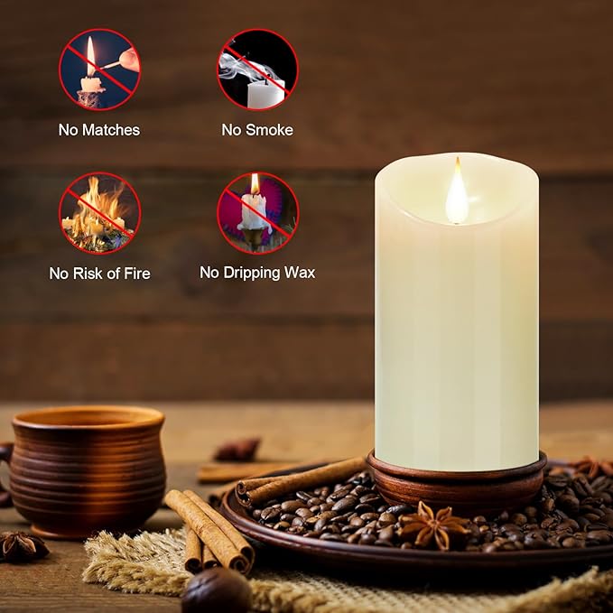 Flameless Flickering Battery Operated Candles 2pack Real Wax Pillar LED Candles with 10-Key Remote Control and 24 Hours Timer for Wedding, Party, Birthday,Home Decoration (Ivory)