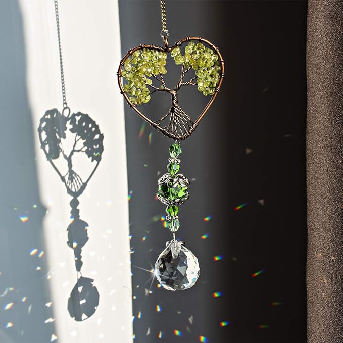 H&D HYALINE & DORA Tree of Life Car Rearview Mirror Hanging Ornament Pendant Accessories Fengshui Suncatcher (Green)