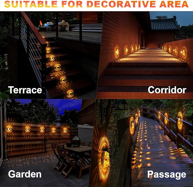 Atmosphere Solar Lights IPX4 Waterproof Wall Lights for Backyard, Railing, Step, Patio, Deck, Stair Railings (8 Pack)