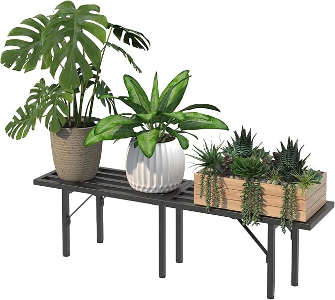 Metal Plant Stands Outdoor, Plant Stand Indoor Plant Shelf Heavy Duty Waterproof Plant Stand for Multiple Plants Flower Pot, Black Plant Stand for Living Room Balcony Garden Home Decor