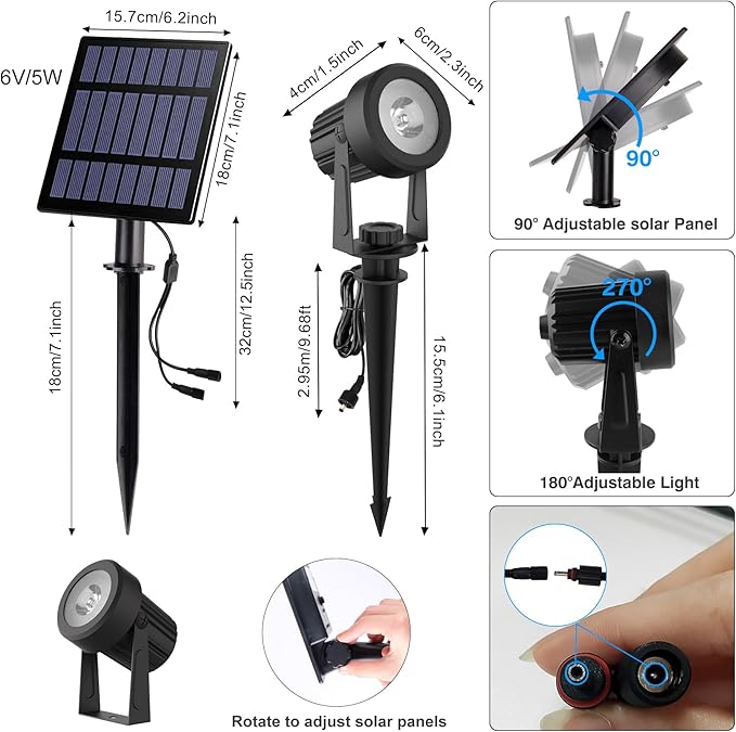 Solar Spot Lights Outdoor, 4-in-1 Solar Landscape Spotlight Waterproof 9.8ft Cable, 5W 3000mAh, Auto ON/Off Adjustable Solar Wall Lights for Yard, Ground, Garden, Pool, Lawn (Cold White)