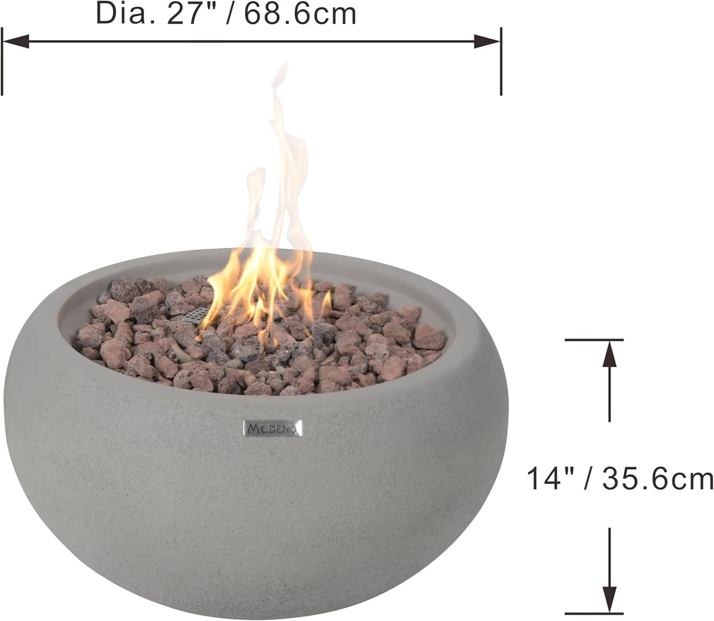 AMS Fireplace | Modeno | Newbridge | Firepit Table | Cover and Lava Rocks Included | (Fuel: Liquid Propane - Light Gray)