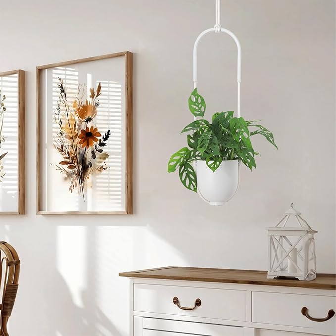 Boho Hanging Planter for Indoor Outdoor Plants Modern Wall and Ceiling Hanging Plant Basket Holder Hanger for Vines Succulents Ferns Room Decor(White)
